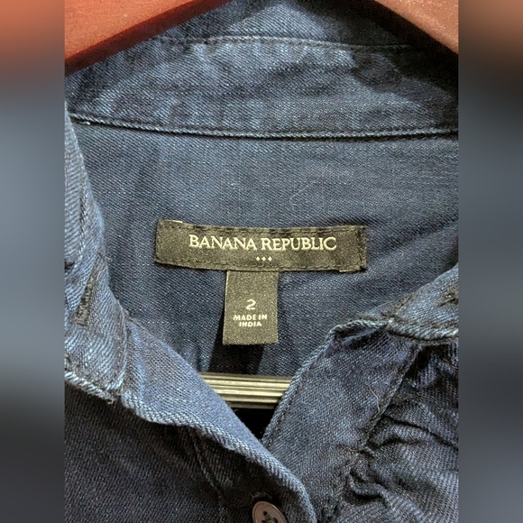 Banana Republic Denim Ruffle Button Front Tie Waist Dress, Size 2 - Picture 3 of 10